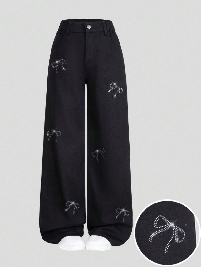 SPODNIE JEANS ZDOBIENIE KOKARDY