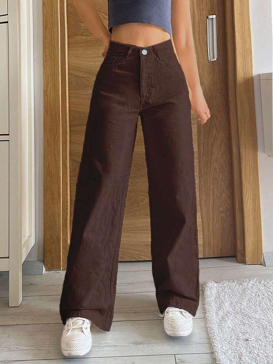 BRĄZOWE SPODNIE JEANS