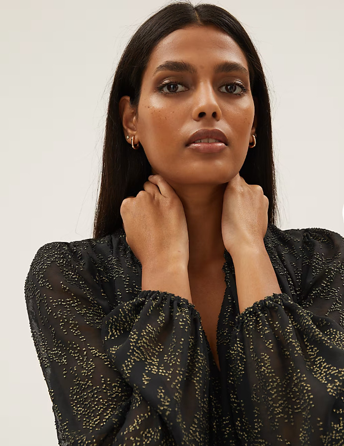 TRAPEZOWA MIDI SUKIENKA V-NECK T69-1110-Y4