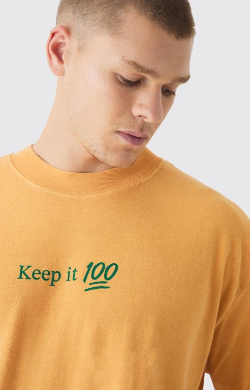 pomarańczowy T-shirt okrągły dekolt 