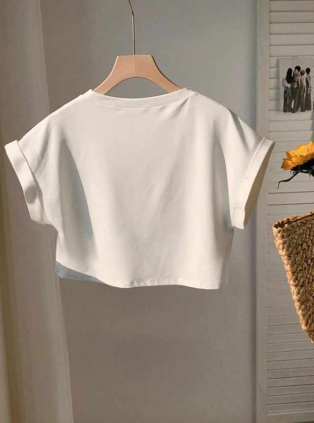 BIAŁY CROP TOP HAFT KWIATY