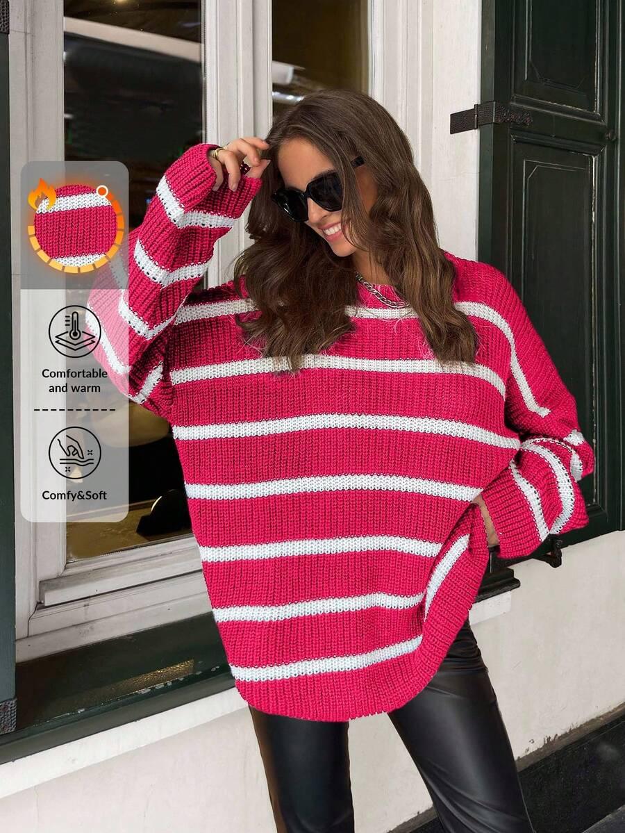 różowy sweter paski