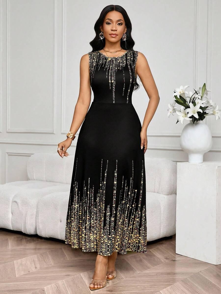 CZARNA MAXI SUKIENKA print 