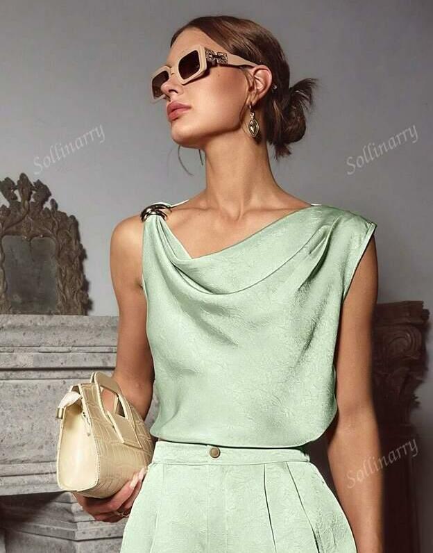 zielony satynowy top