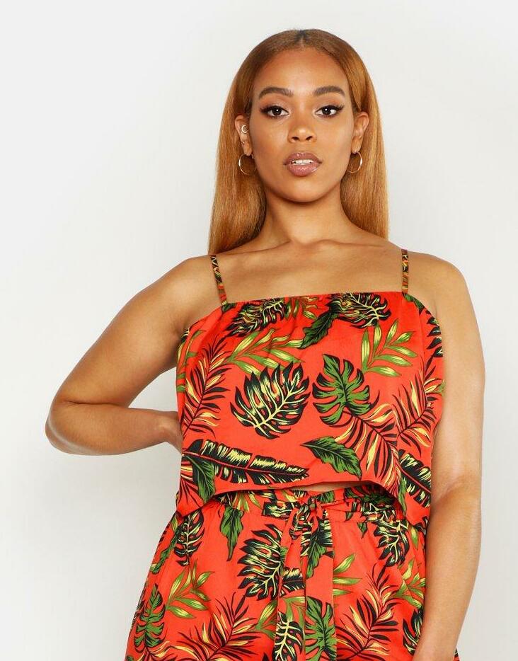 pomarańczowy crop top na ramiączkach tropical print