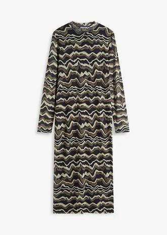 SUKIENKA PLUS SIZE MIDI Z DŁUGIM RĘKAWEM I STÓJKĄ PRINT