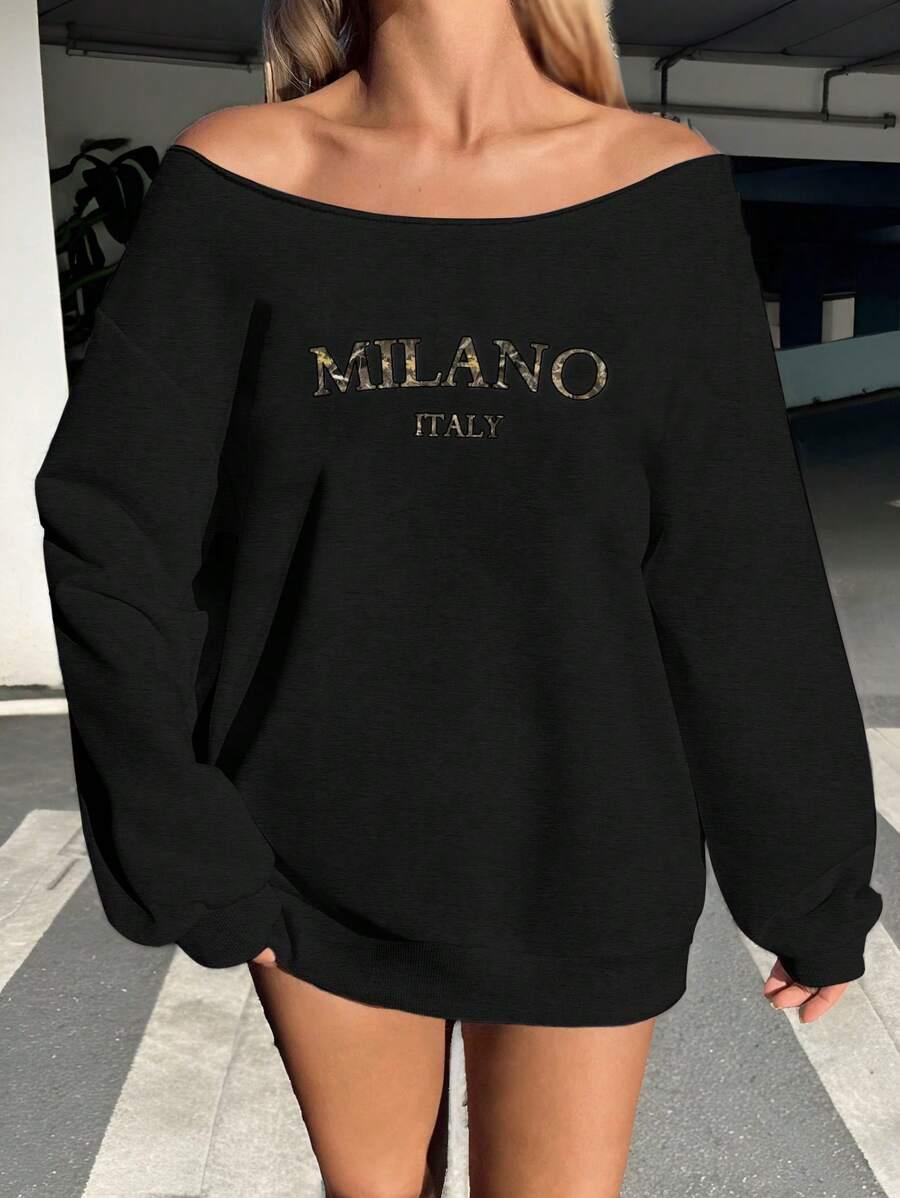 czarna bluza napis milano italy