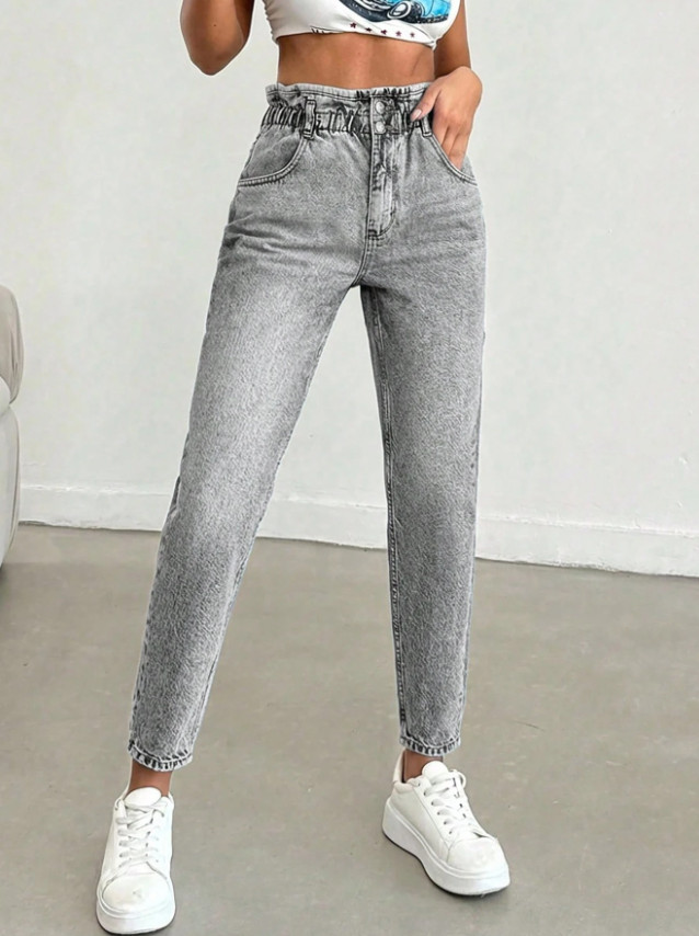 szare spodnie mom jeans