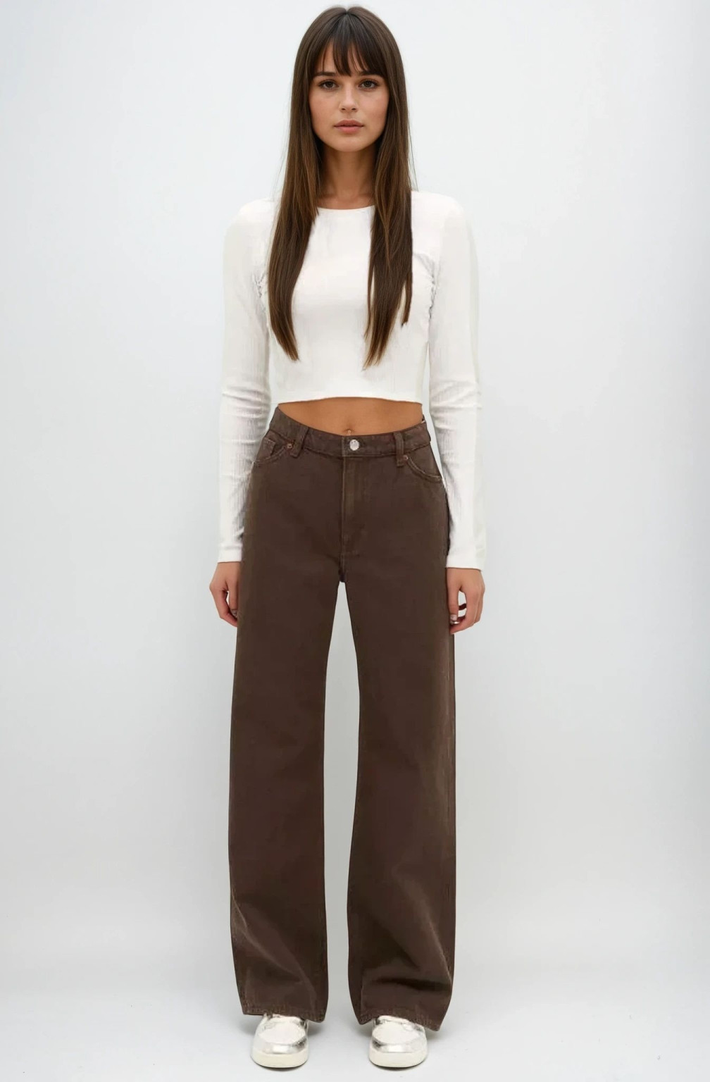 BRĄZOWE SPODNIE JEANS KIESZENIE