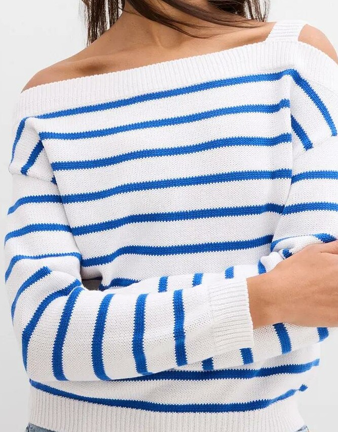 SWETER DAMSKI BAWEŁNIANY Z ODKRYTYMI RAMIONAMI