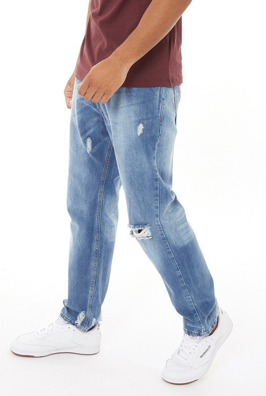 niebieskie spodnie jeans przetarcia 