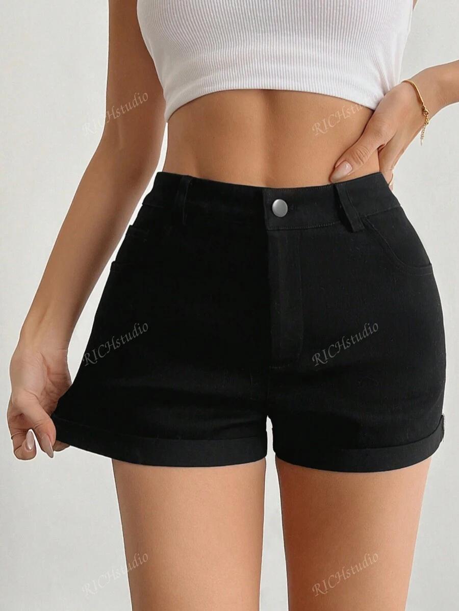 CZARNE KRÓTKIE SPODENKI JEANS