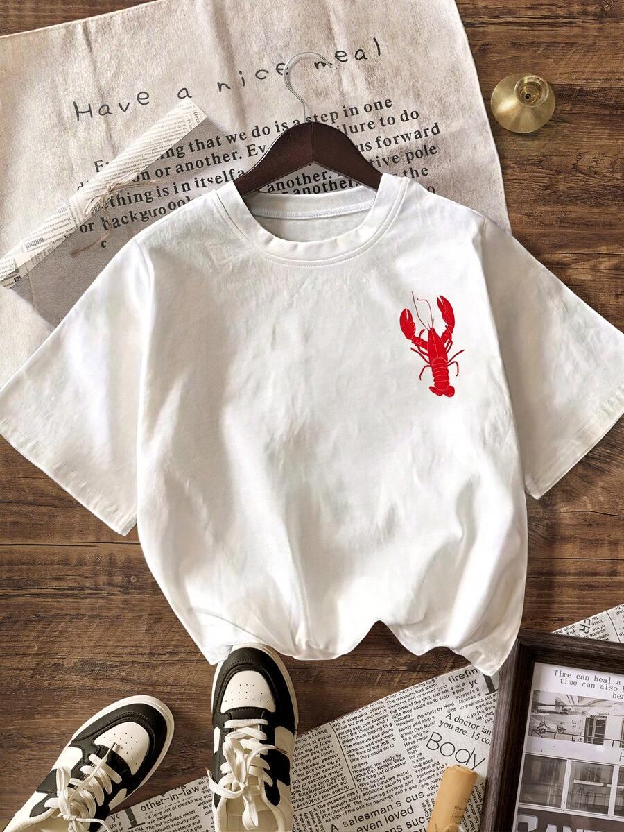 BIAŁY T-SHIRT okrągły dekolt NADRUK