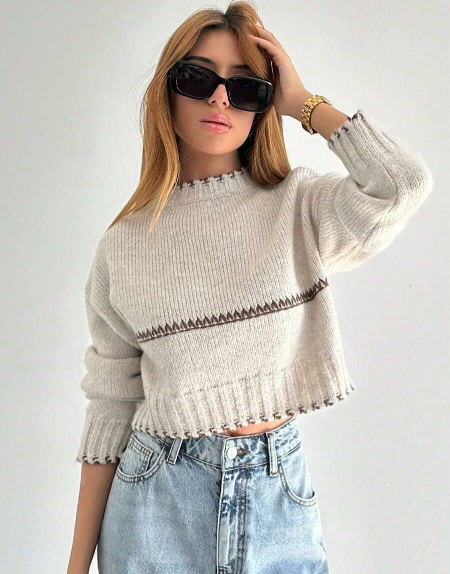 BEŻOWY SWETER STÓJKA 