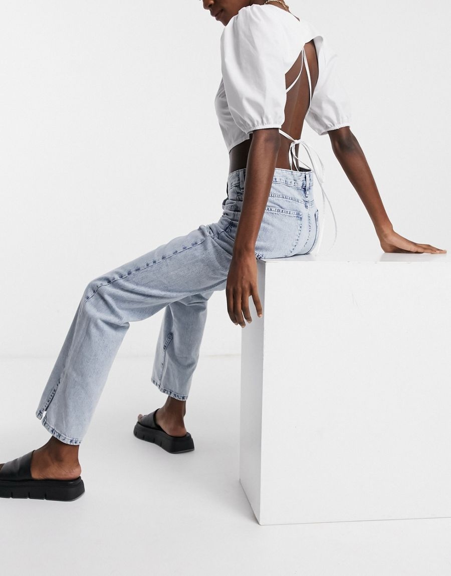 NIEBIESKIE SPODNIE JEANS PROSTA NOGAWKA 