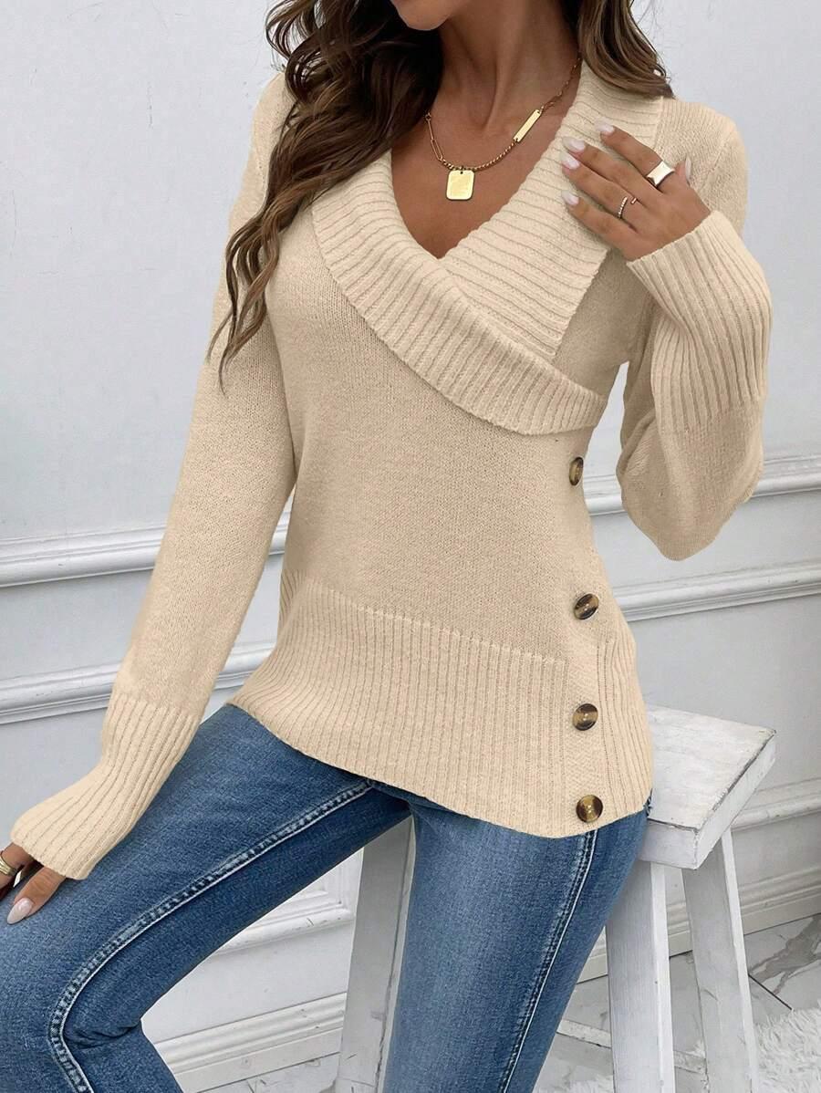 BEŻOWY SWETER GUZIKI