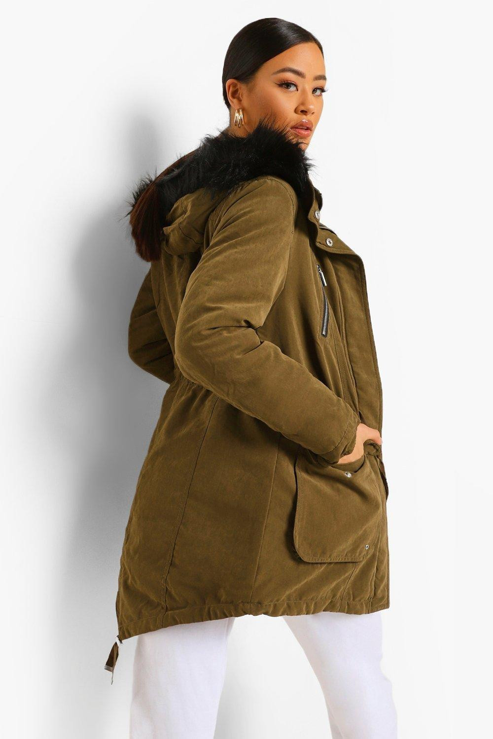 kurtka parka kaptur futerko khaki