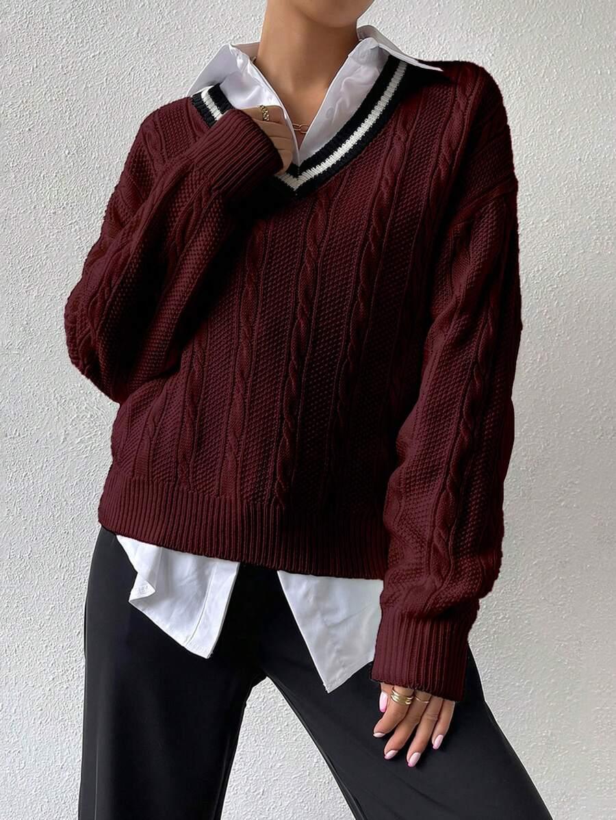 BORDOWY SWETER V-NECK