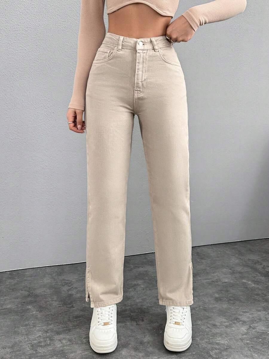 BEŻOWE SPODNIE JEANS