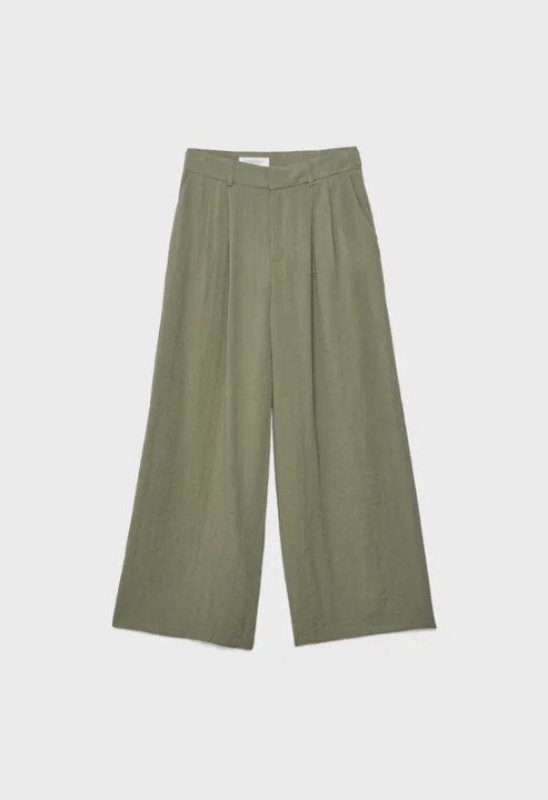 zielone spodnie wide leg plisy kieszenie