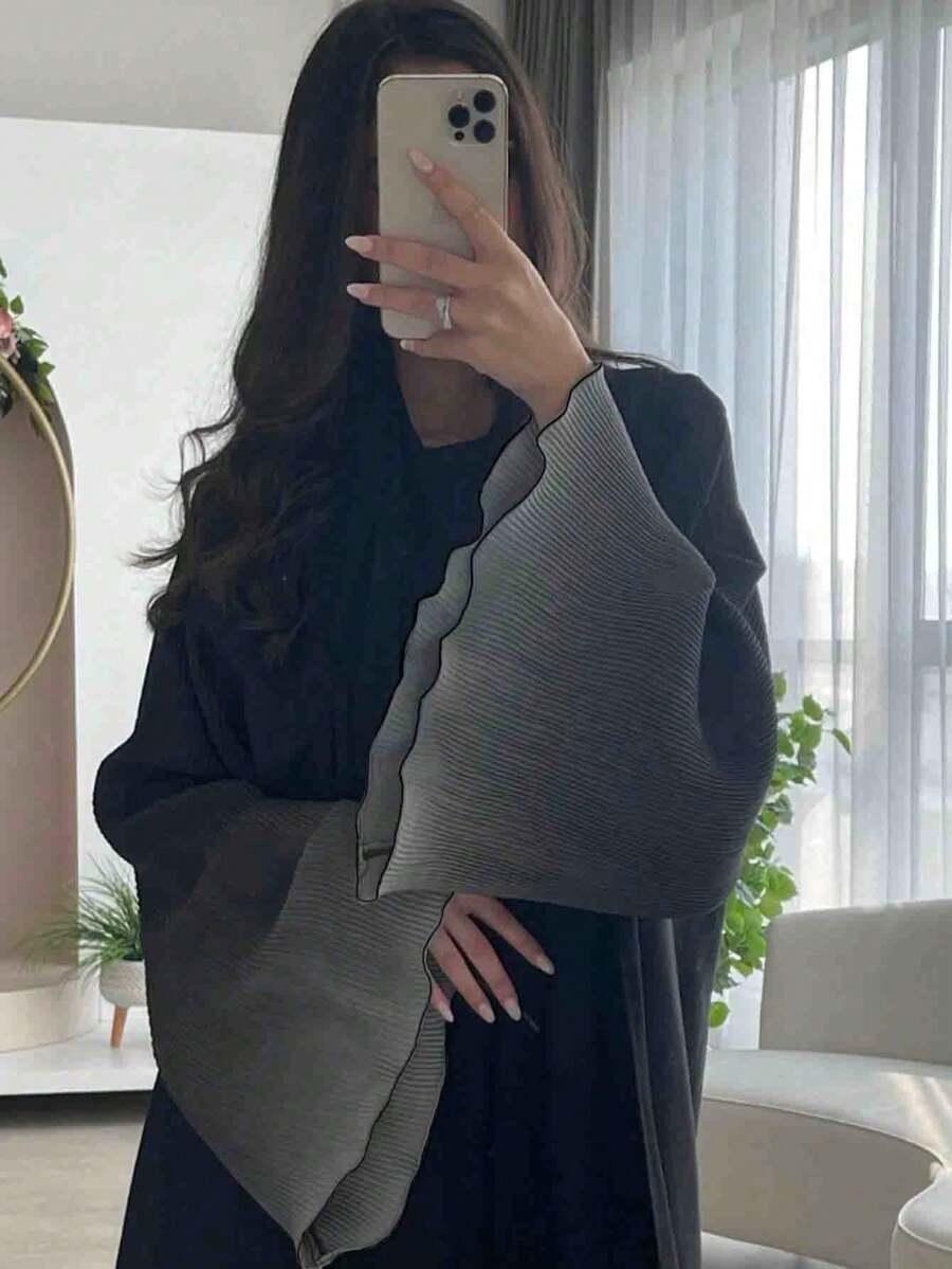 czarna długa narzutka plisy ombre