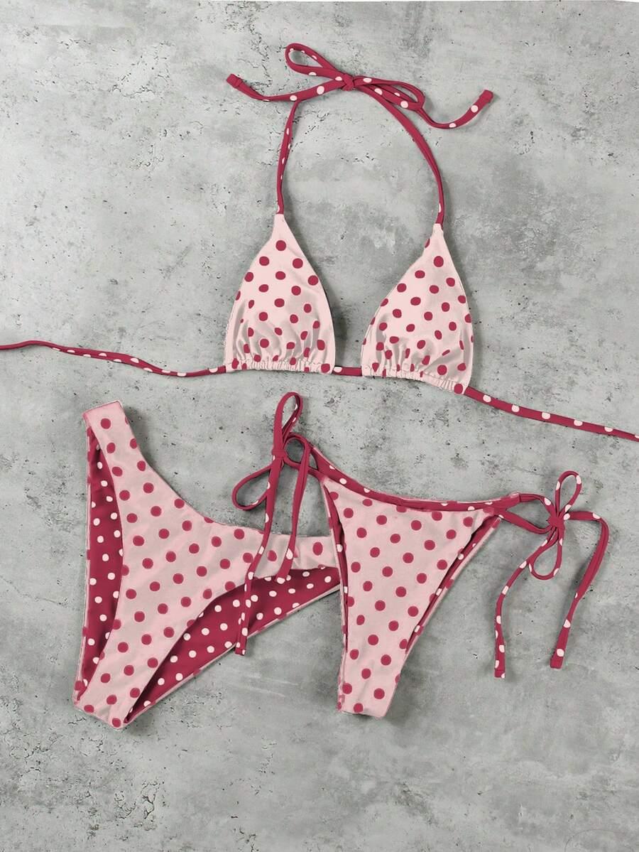TRZYCZĘŚCIOWY KOMPLET BIKINI WZÓR GROSZKI
