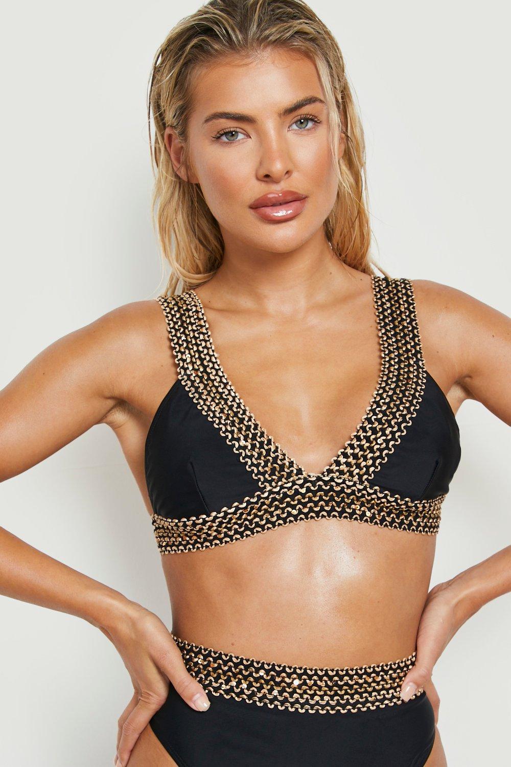 GÓRA OD BIKINI WSTAWKI KONTRAST CEKINY