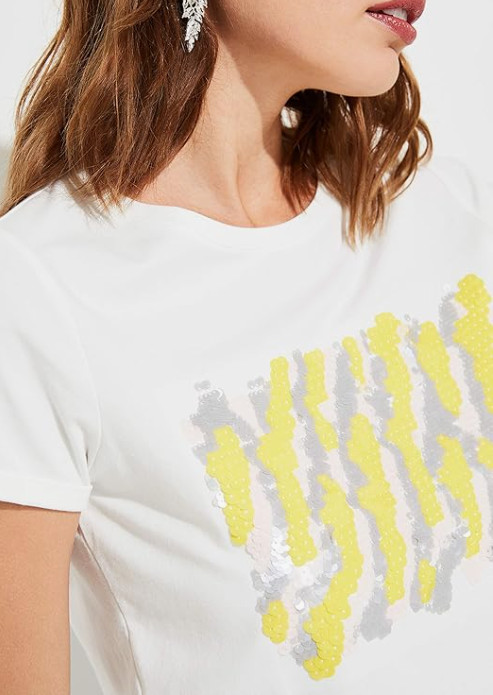 biały t-shirt cekiny 