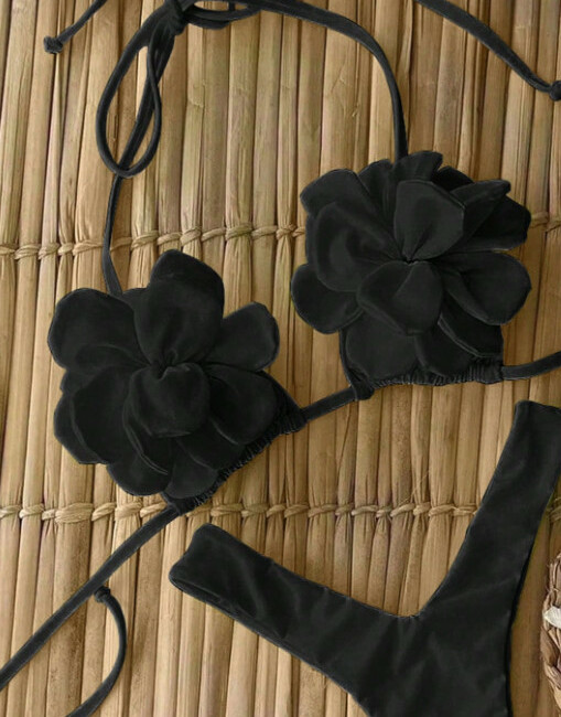 czarna góra od bikini kwiat 3D