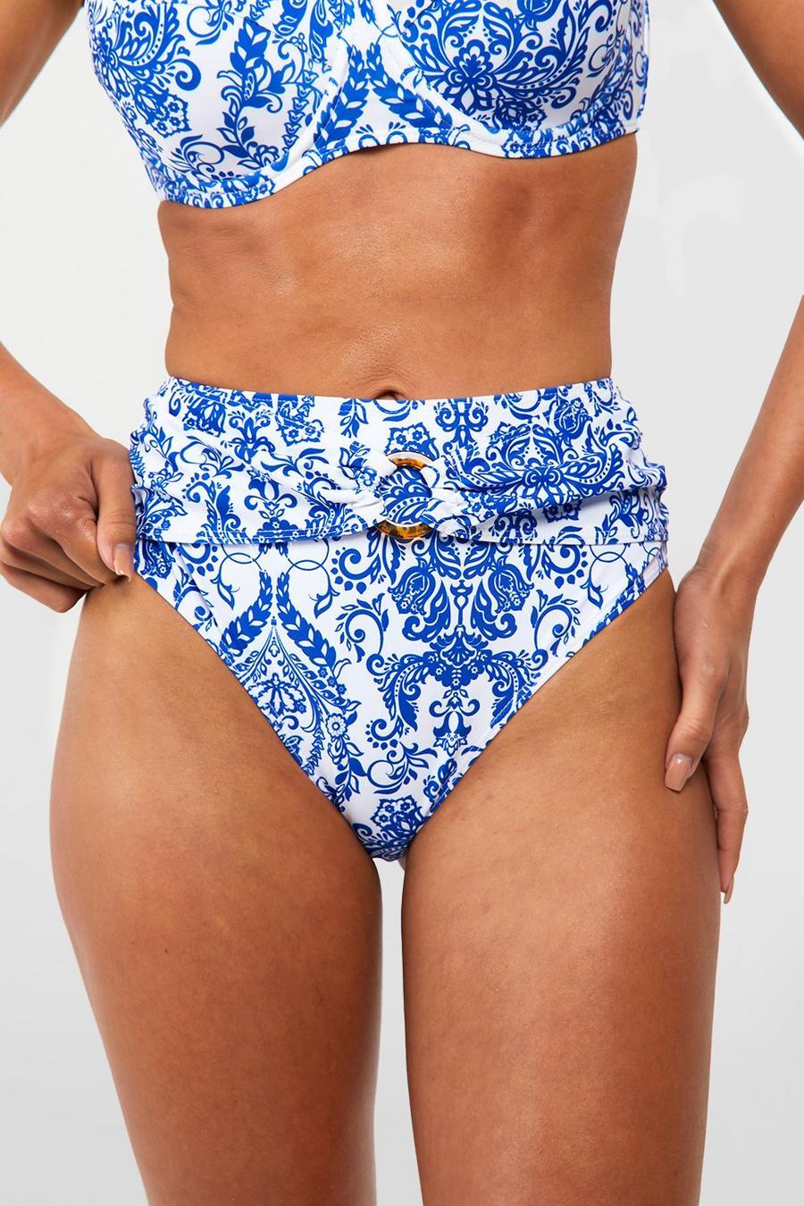 DÓŁ OD BIKINI WYSOKI STAN WSTAWKA KONTRAST WZÓR