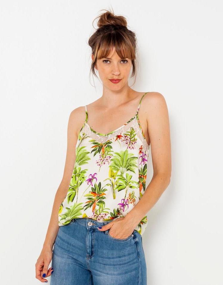TOP RAMIĄCZKA V-NECK WZÓR  KWIATY