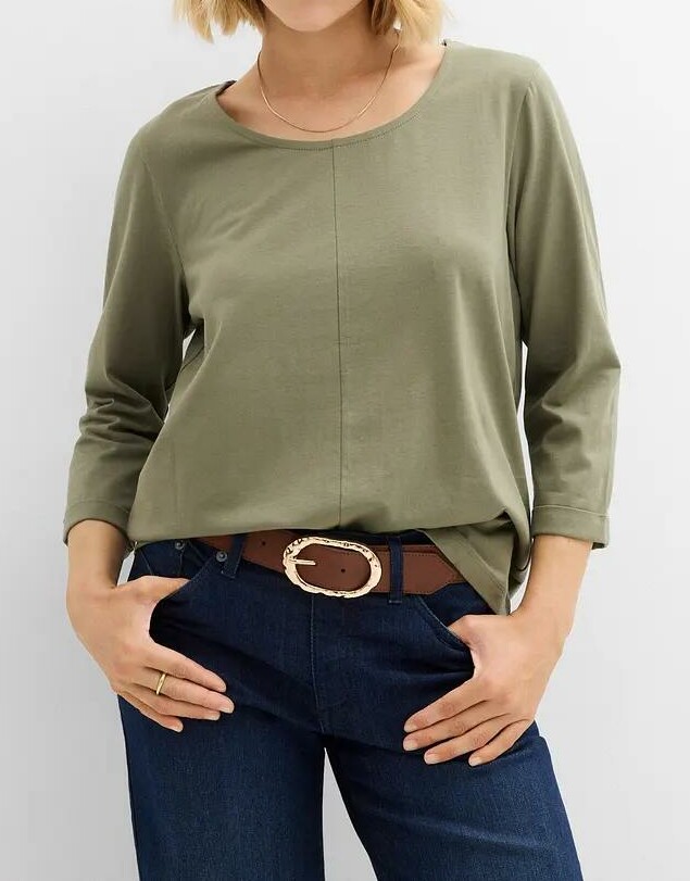 BLUZKA DAMSKA PLUS SIZE BAWEŁNA OKRĄGŁY DEKOLT RĘKAW 3/4