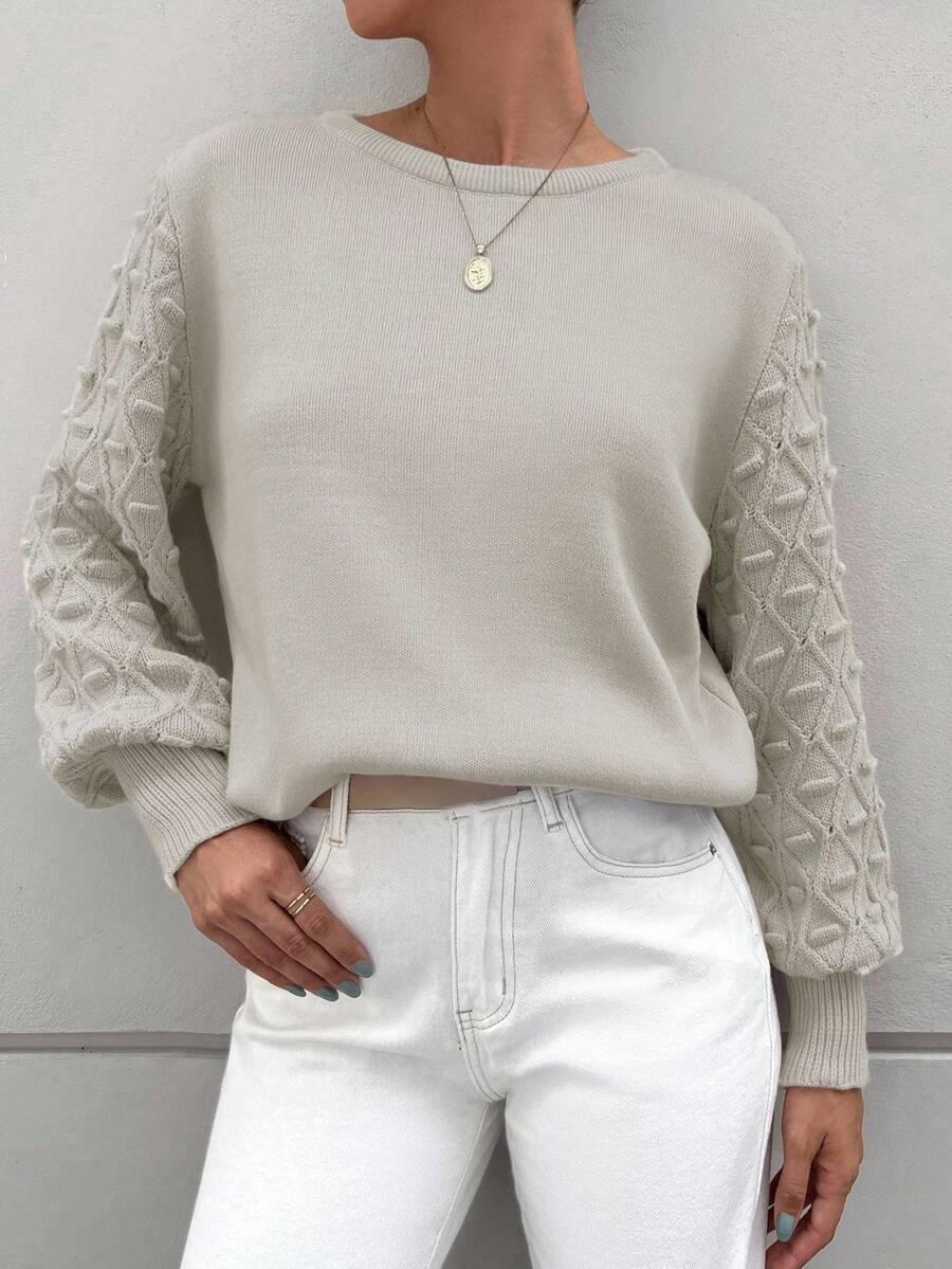 BEŻOWY SWETER OKRĄGŁY DEKOLT