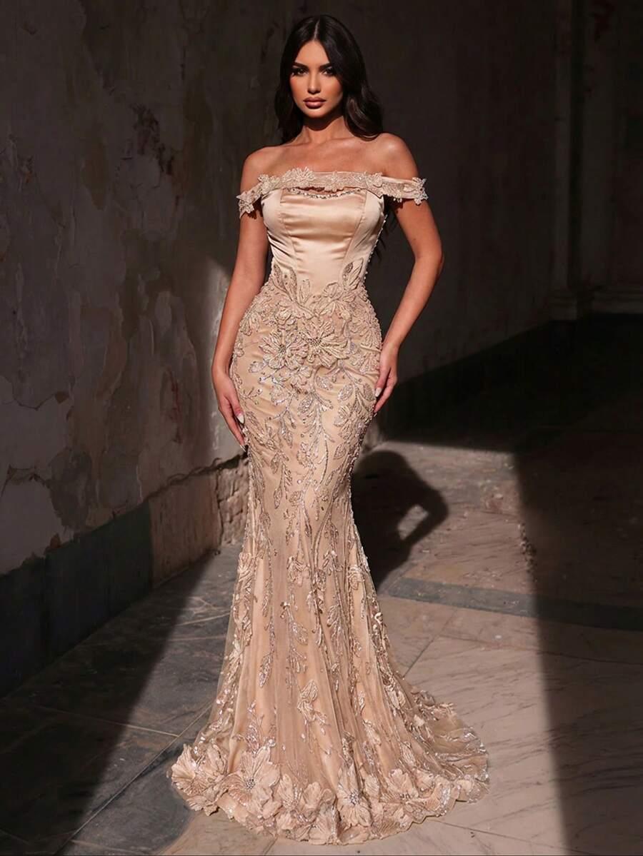 zdobiona maxi sukienka