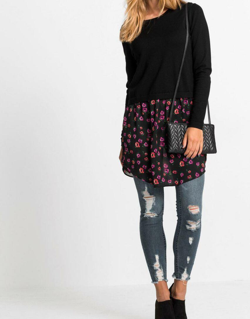 SWETER Z KOSZULOWĄ WSTAWKĄ