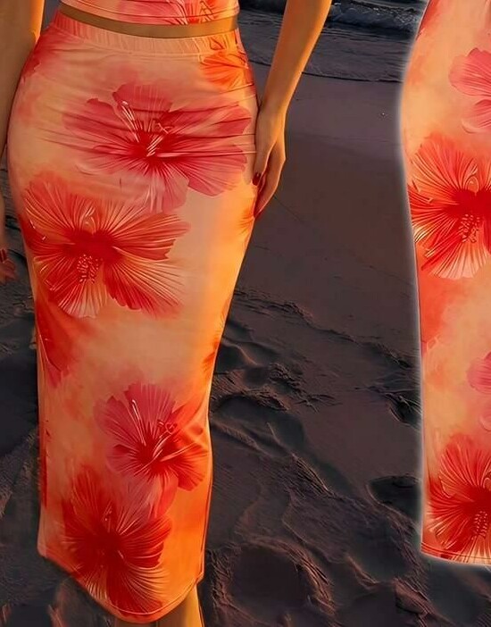 spódnica maxi print kwiaty