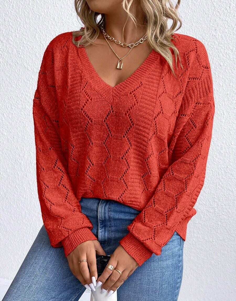 czerwony sweter v neck