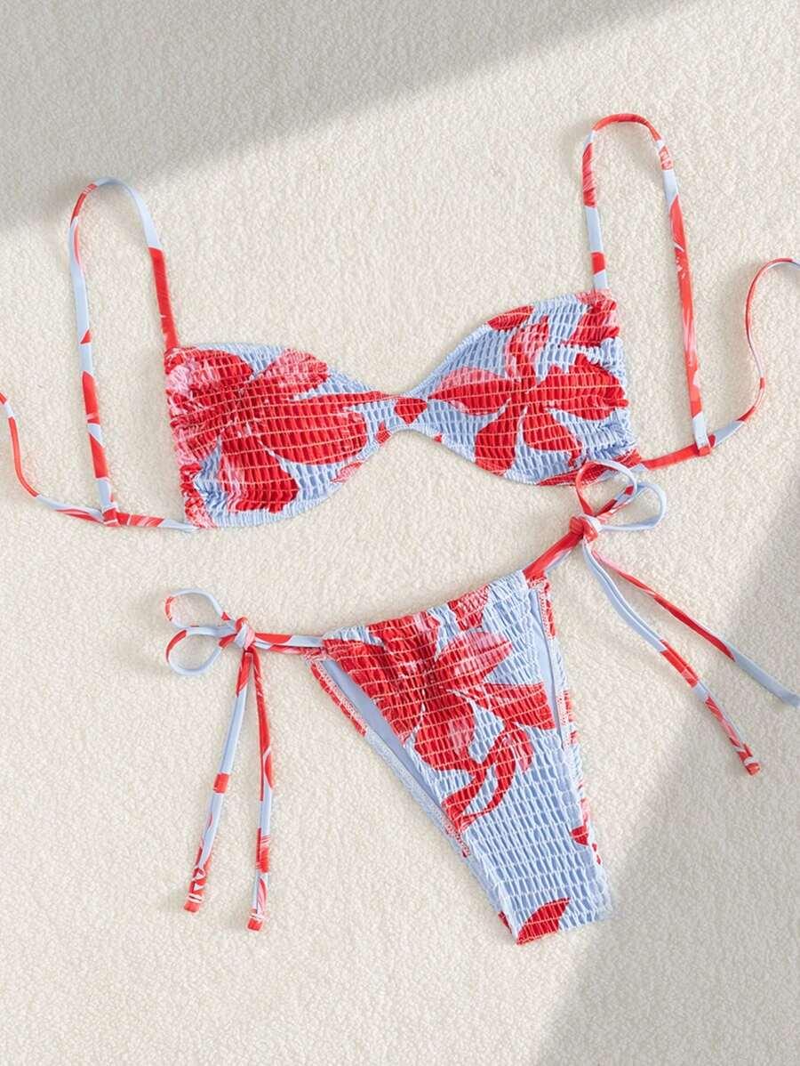 dwuczęściowy strój kąpielowy wzór kwiaty
