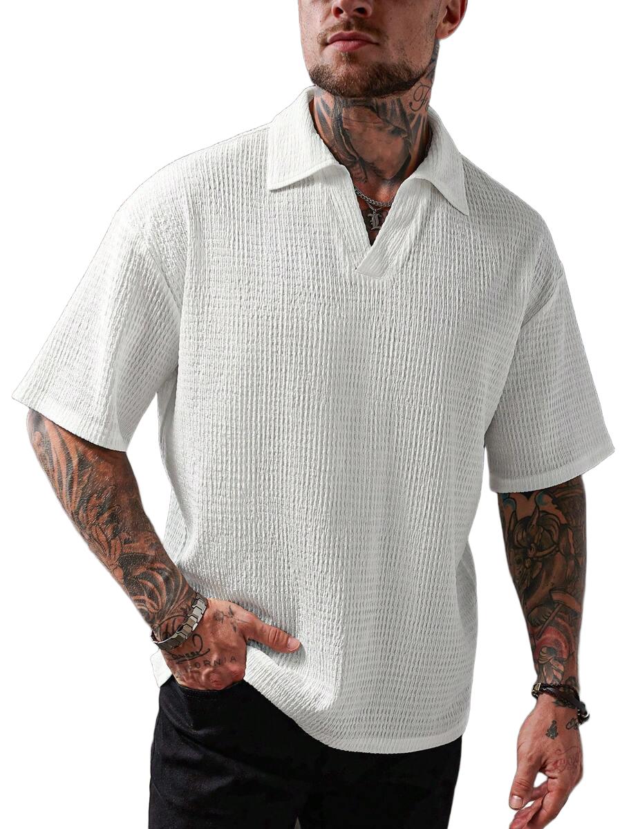 T-SHIRT MĘSKI BIAŁY DEKOLT SEREK 