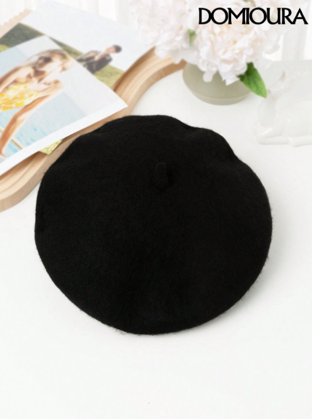 CZARNY BERET WEŁNA