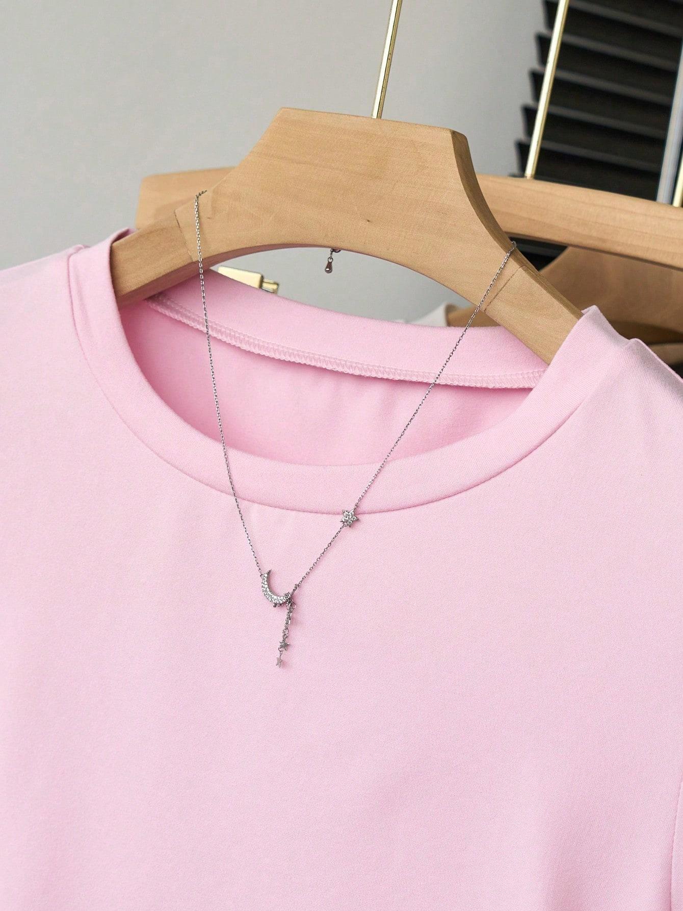 różowy t-shirt okrągły dekolt