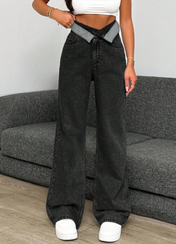 CZARNE SPODNIE JEANS kontrast 