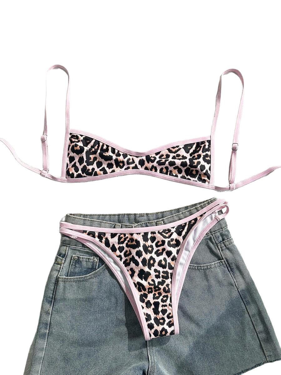 KOMPLET BIKINI W PANTERKĘ RÓŻOWA LAMÓWKA