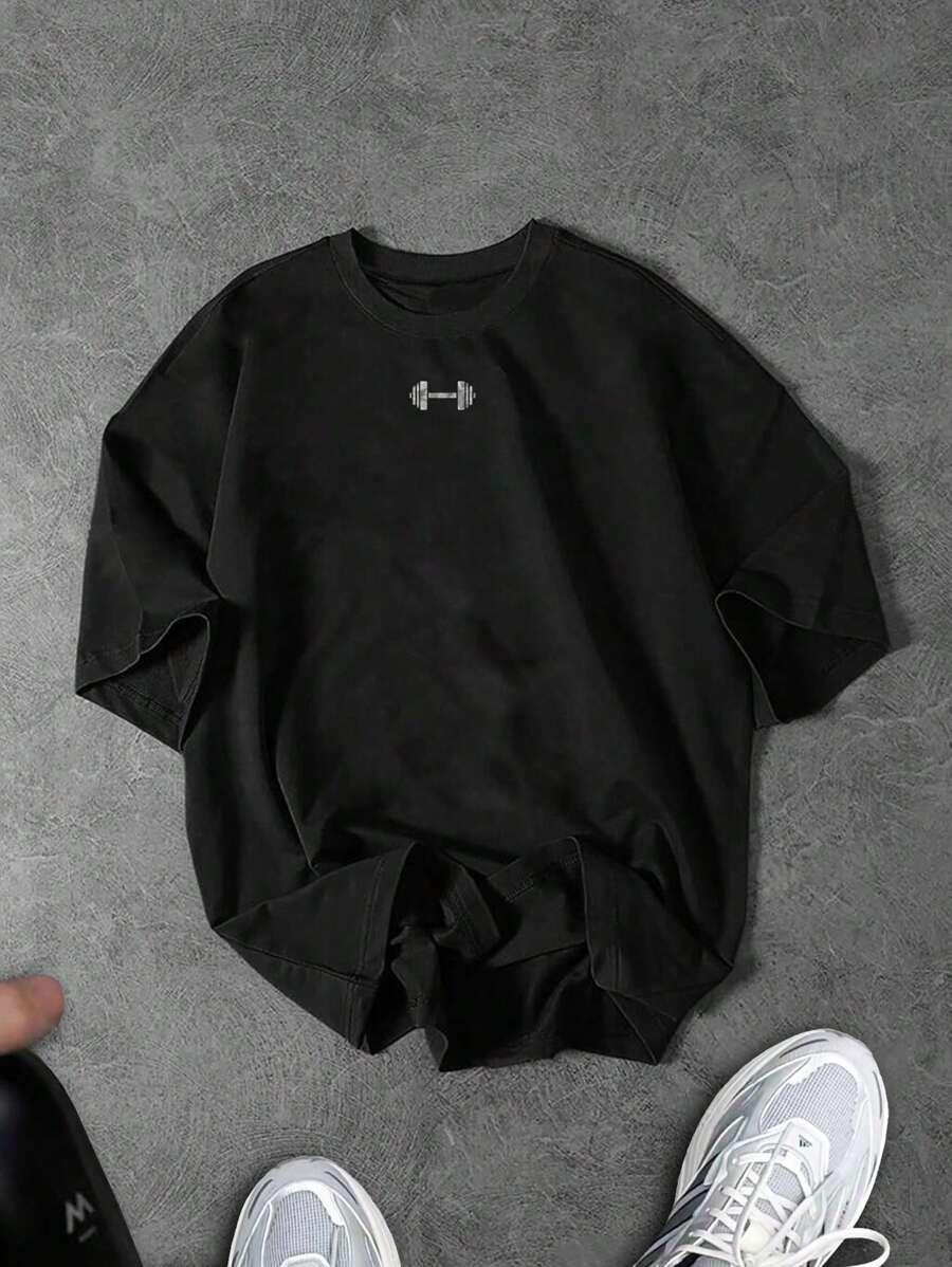 CZARNY T-SHIRT OKRĄGŁY DEKOLT 