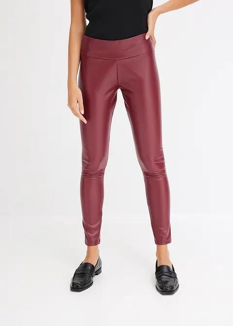 bordowe legginsy imitacja skóry