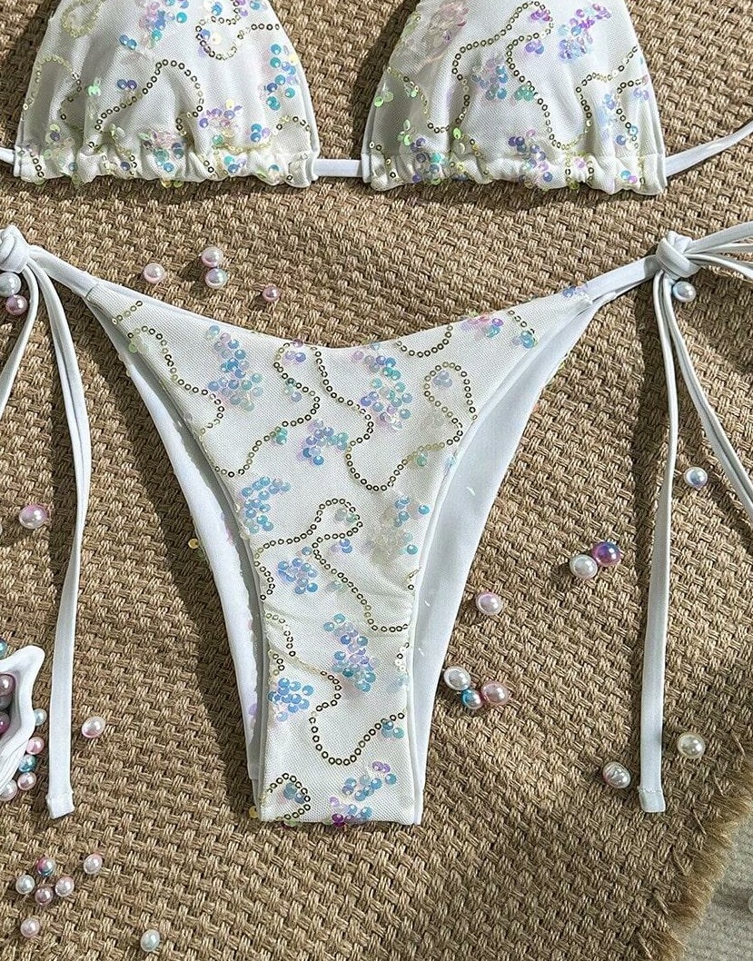 biały dół od bikini cekiny