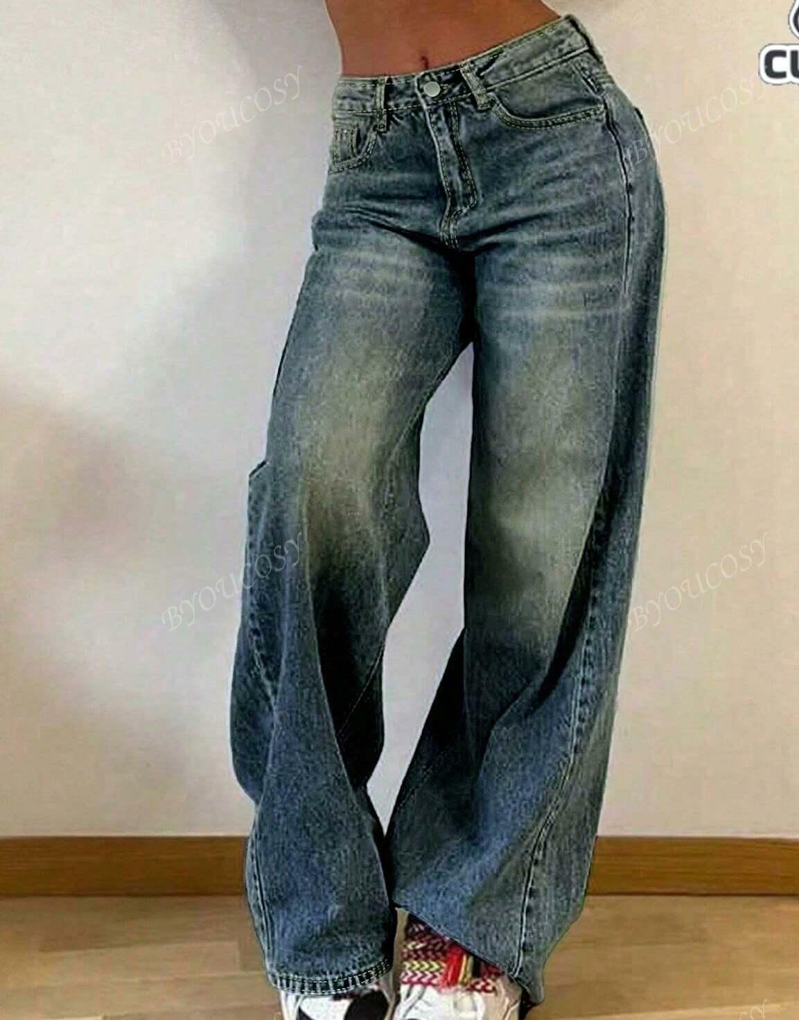 NIEBIESKIE SPODNIE JEANS SZEROKA NOGAWKA