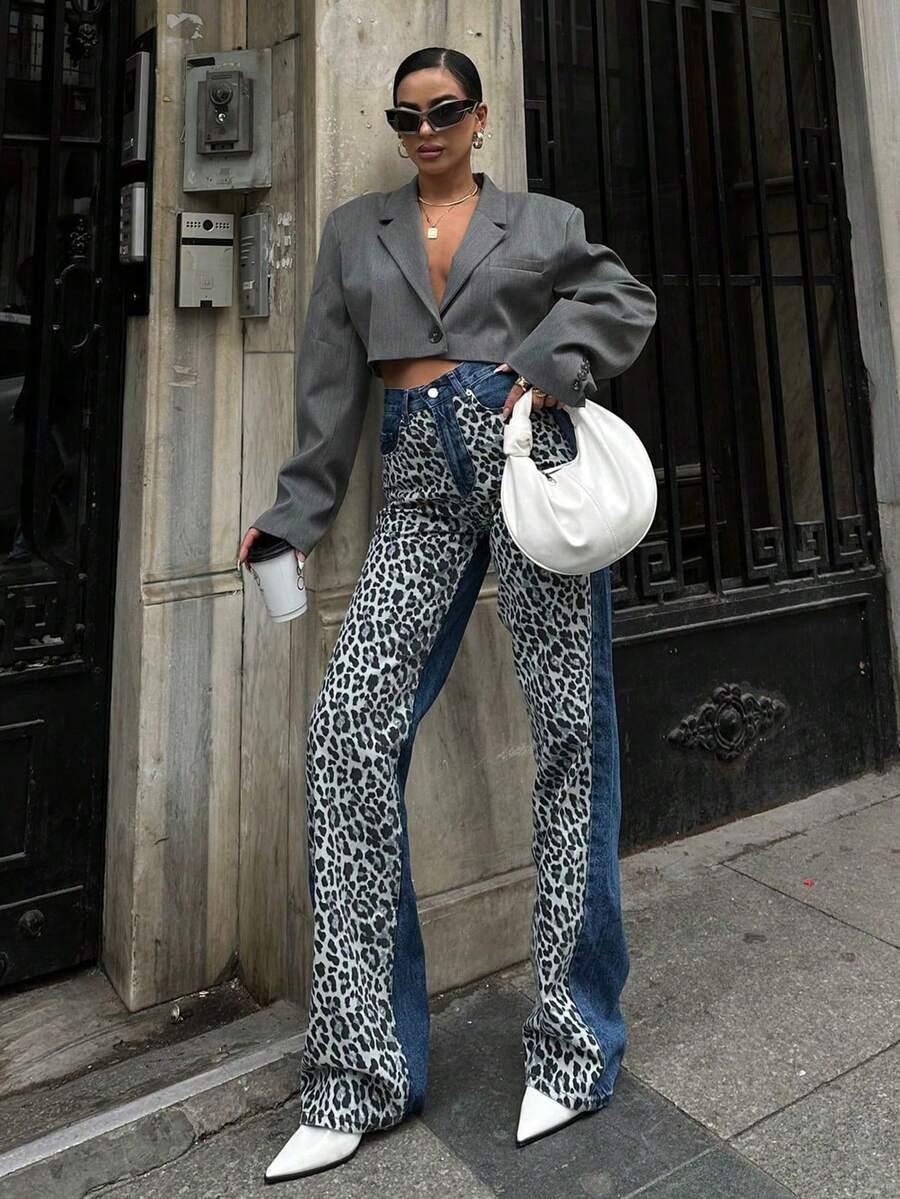 SPODNIE JEANS ANIMAL PRINT 
