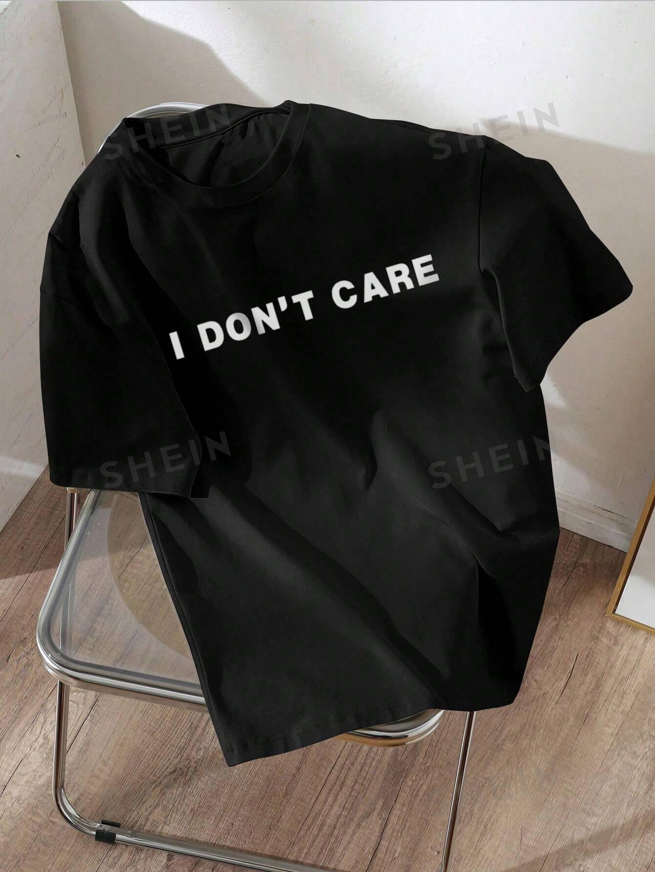 CZARNY T-SHIRT NAPIS I DON'T CARE