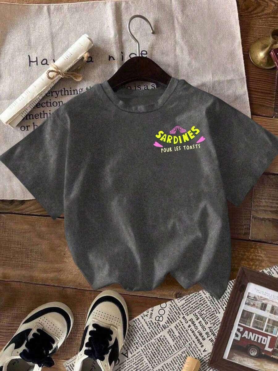 t-shirt okrągły dekolt nadruk
